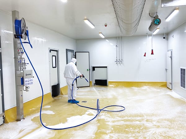 Foam cleaning system for dairy processing equipment and floors