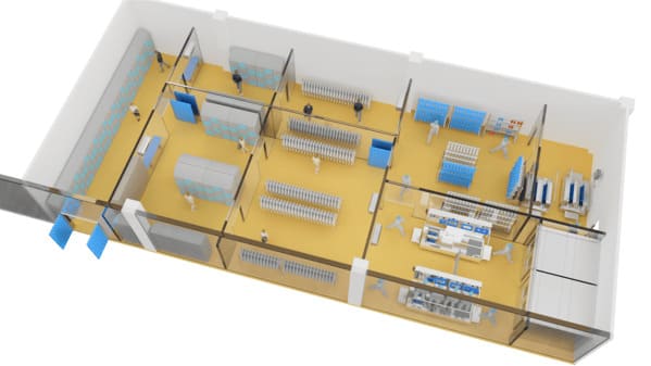 Workshop hygiene station floor plan with equipment layout