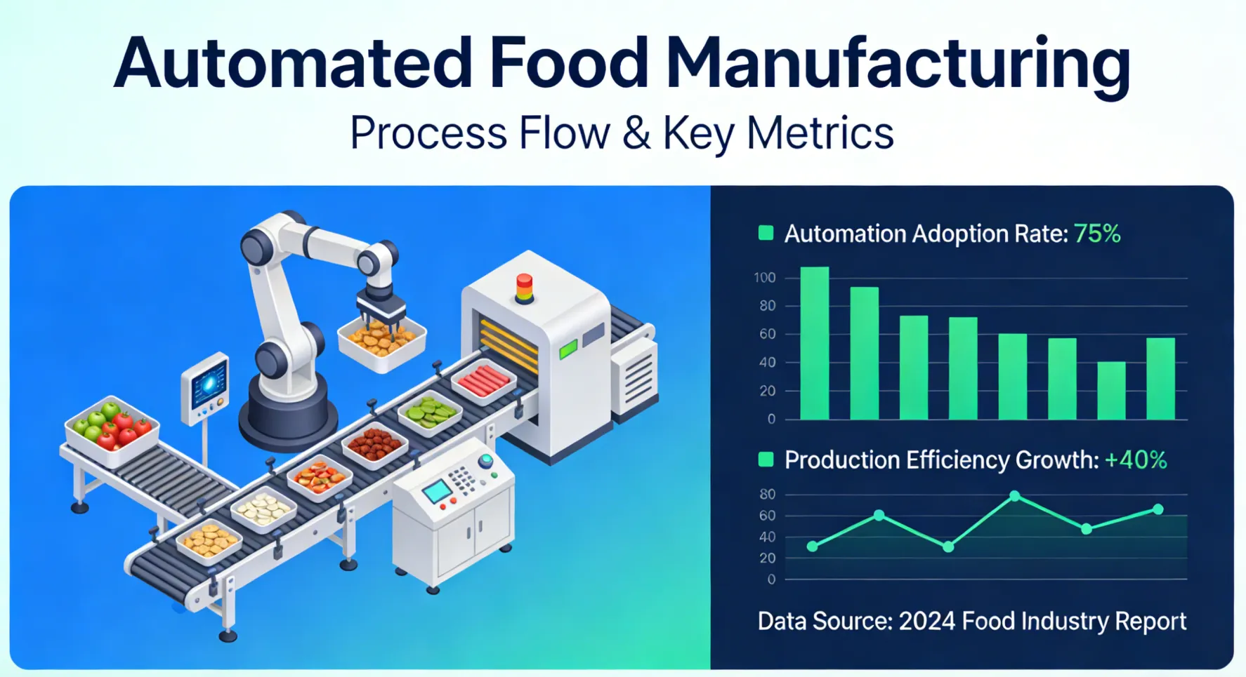 Food manufacturing trends data chart showing growth, costs, and automation in the industry