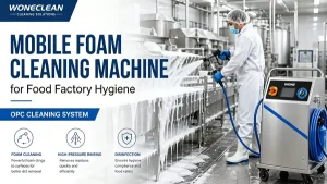 mobile foam cleaning machine for food factory hygiene OPC cleaning system industrial sanitation banner