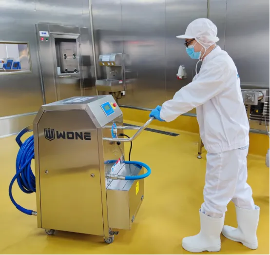 mobile foam cleaning machine used in food factory cleaning process for equipment and floor hygiene