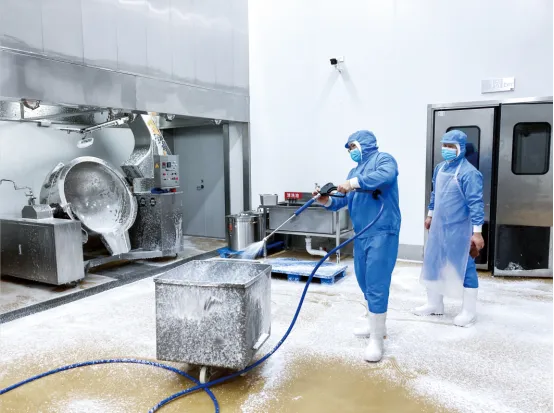 foam cleaning application in OPC cleaning system for food factory hygiene and grease removal