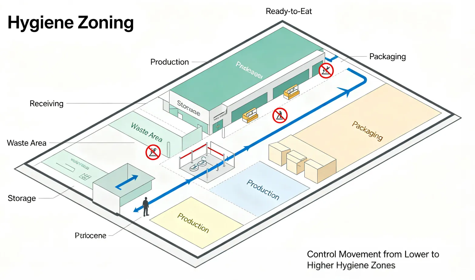 Footwear hygiene and personnel flow in food processing plants