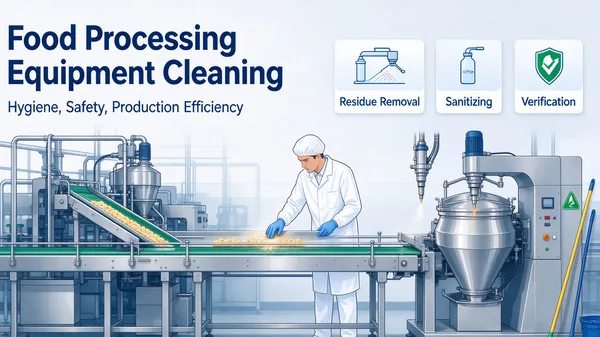 `Food equipment cleaning in a food processing factory`